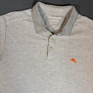 Tommy Bahama Islandzone Supima Cotton Gray Polo Mens Large Orange Logo